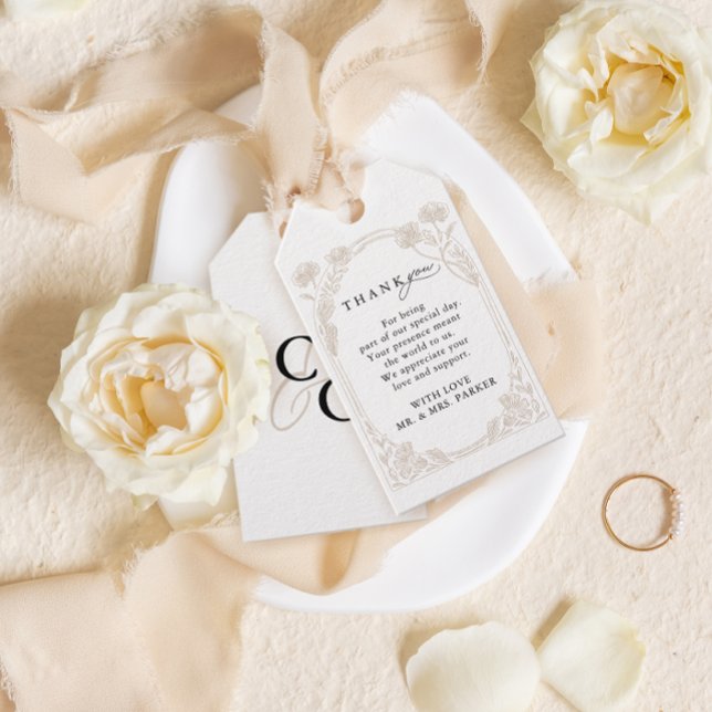 Etiqueta Para Presente Elegant Rose Garden Trellis Calligraphy Thank you (Criador carregado)