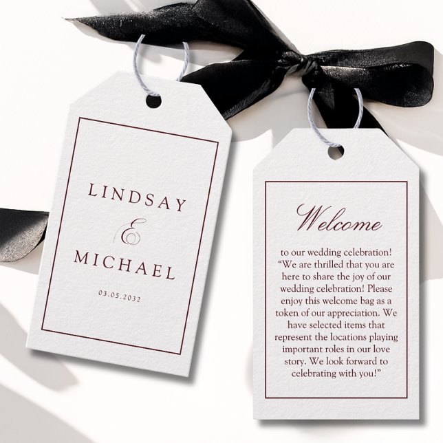 Etiqueta Para Presente Elegant Royal Burgundy Wedding  (Elegant Royal Burgundy Wedding Gift Tags)
