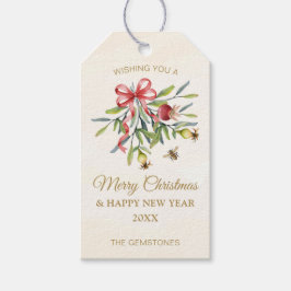 Etiqueta Para Presente Elegant Watercolor Botanical Red Bow Holiday
