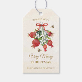 Etiqueta Para Presente Elegant Watercolor Red Pomegranate Merry Christmas