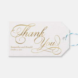 Etiqueta Para Presente Elegant White and Faux Gold Calligraphy Thank You