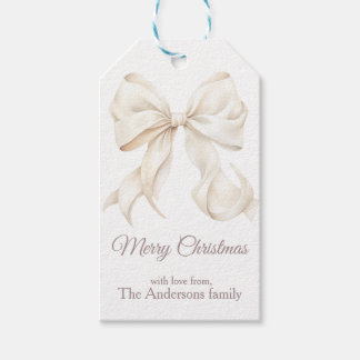 Etiqueta Para Presente Elegant White Bow Merry Christmas