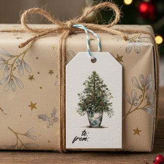 Etiqueta Para Presente Elegant Winter Botanical Gift Tag with Pine Tree