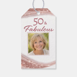 Etiqueta Para Presente Elegante 50 & Fabuloso Aniversário Foto em Dourado