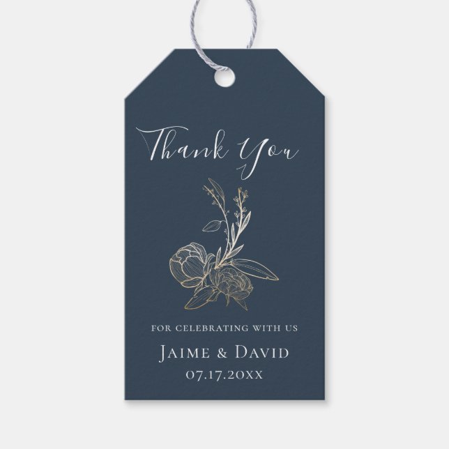 Etiqueta Para Presente Elegante Agradecimento Floral Botânico em Dourado (Frente)