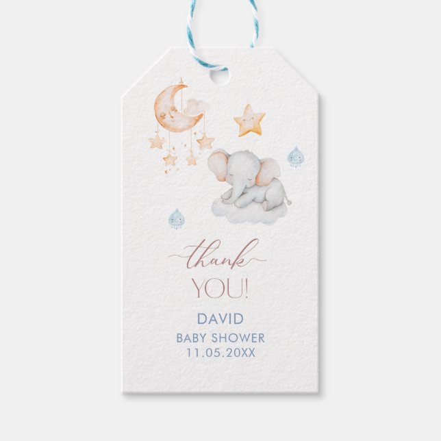 Etiqueta Para Presente Elegante Aquarela Pequeno Elefante Star Showe (Frente)