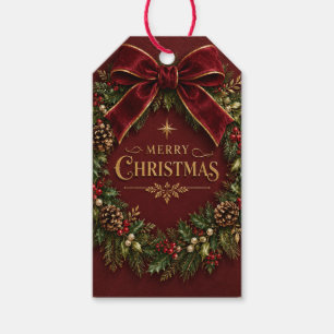Etiqueta Para Presente Elegante Arco de Veludo Natal, Luxo Botânico