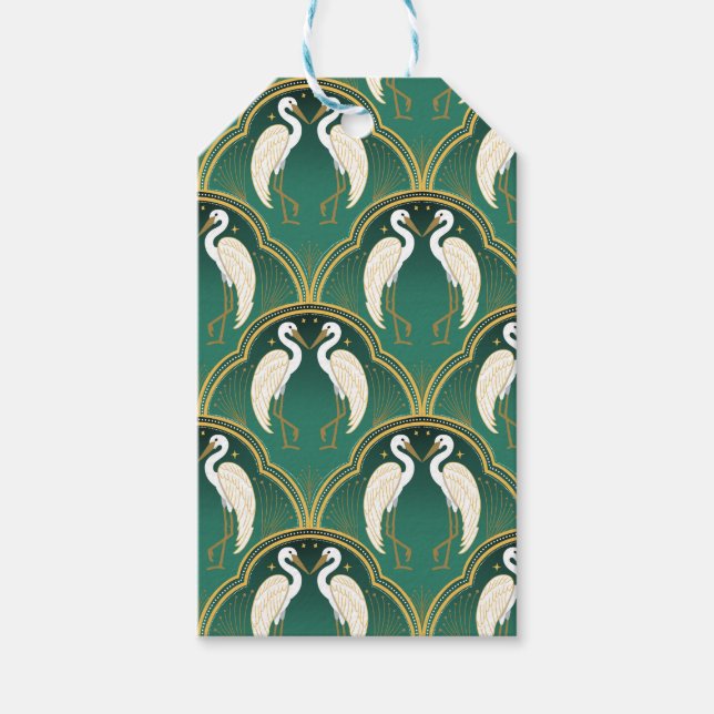 Etiqueta Para Presente Elegante Art Deco Crane Padrão (Frente)
