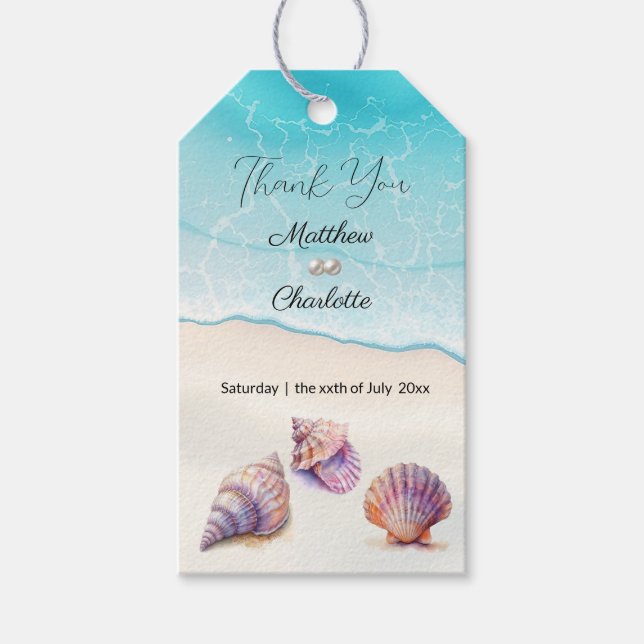 Etiqueta Para Presente Elegante Beach Wedding Seashells Pearls Náutico (Frente)