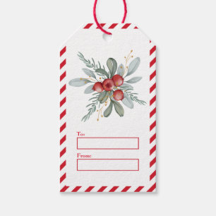 Etiqueta Para Presente Elegante Berry e Verdura, Vermelho Feliz Natal
