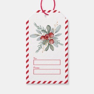 Etiqueta Para Presente Elegante Berry e Verdura, Vermelho Feliz Natal