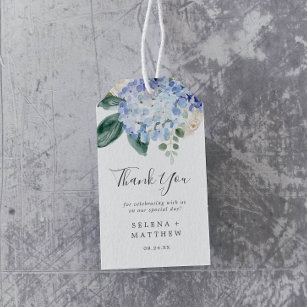 Etiqueta Para Presente Elegante Blue Hydrangea   White Obrigado Favor