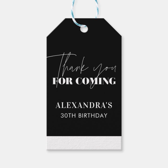 Etiqueta Para Presente Elegante Branca Negra Aniversário Obrigado (Frente)