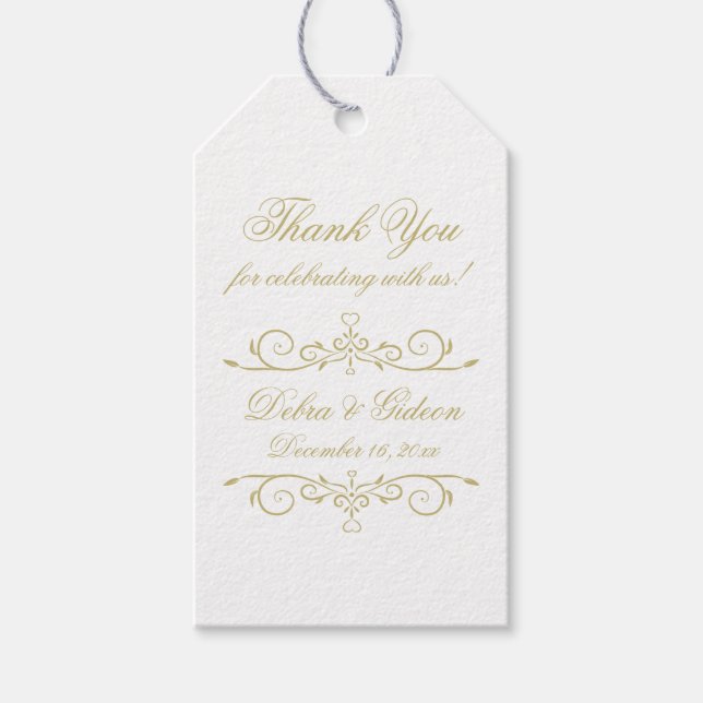 Etiqueta Para Presente Elegante branco e monograma Dourado Obrigado (Frente)