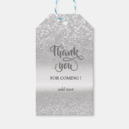 Etiqueta Para Presente Elegante Brilho Prateado Bokeh Casamento Obrigado