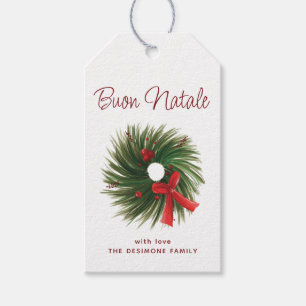 Etiqueta Para Presente Elegante Buon Natale Watercolor Wreath