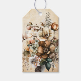 Etiqueta Para Presente Elegante Buquê Floral Boho Vintage Creme e Marrom