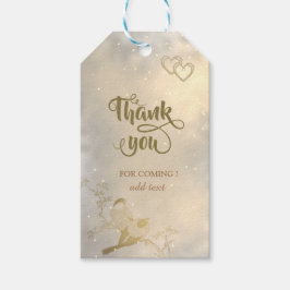 Etiqueta Para Presente Elegante Chic Corações de Ouro, Pássaros Obrigado