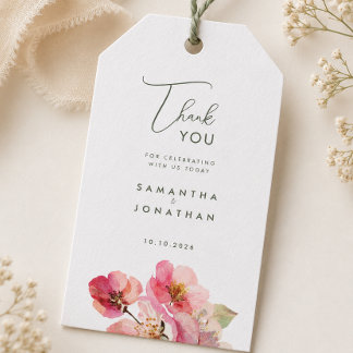 Etiqueta Para Presente Elegante Coral Rosa Floral Casamento em Aquarela