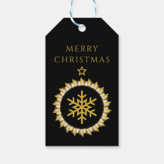Etiqueta Para Presente Elegante Coroa de Ouro Preto Floco de Neve Natal