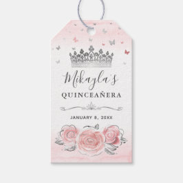 Etiqueta Para Presente Elegante Coroa de Prata Rosa Rosa Rosa, Obrigado