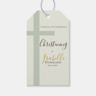 Etiqueta Para Presente Elegante Cruz Minimalista em Verde Sage Dourado pa