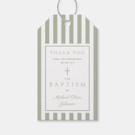 Etiqueta Para Presente Elegante Cruz Religiosa Verde Sage Batismo