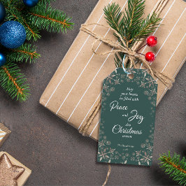 Etiqueta Para Presente Elegante, Dourada, flocos de neve, alegria de paz 