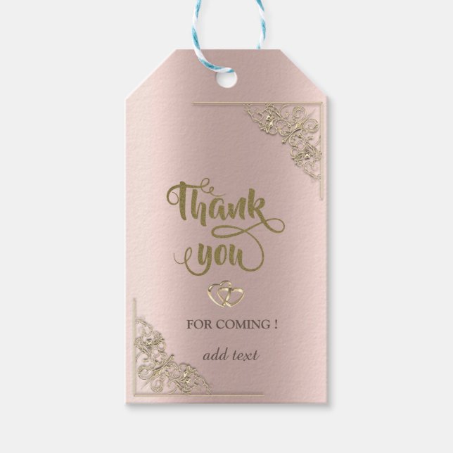Etiqueta Para Presente Elegante Dourado Hearts Rosa Dourado Obrigado (Frente)