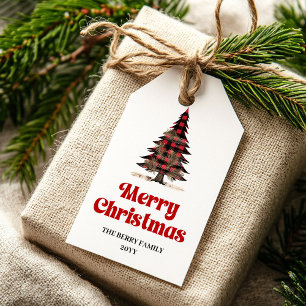 Etiqueta Para Presente Elegante Etiqueta de Presente de Natal Xadrez Verm