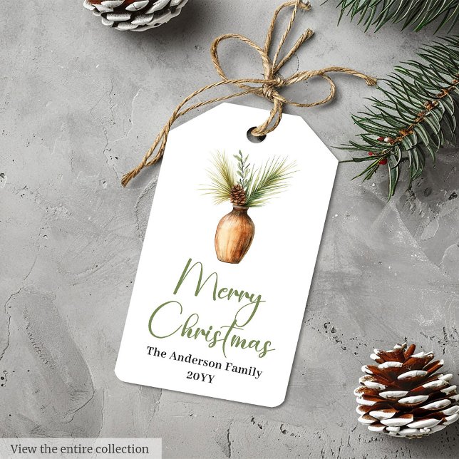 Etiqueta Para Presente Elegante etiqueta de presente de pinheiro rústico  (Elegant Bohemian Rustic Pine Wreath Gift Tag)