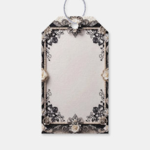 Etiqueta Para Presente Elegante Etiqueta de Presente Floral Preto Branco