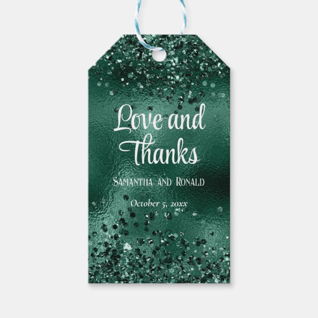 Etiqueta Para Presente Elegante Faux Green Glitter e Foil Weds (Frente)