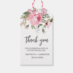 Etiqueta Para Presente Elegante Favor de Agradecimento Floral Branco e Be