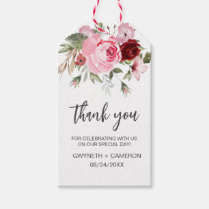 Etiqueta Para Presente Elegante Favor de Agradecimento Floral Vermelho e 