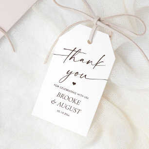 Etiqueta Para Presente Elegante Favor de Casamento Branco e Marrom Obriga
