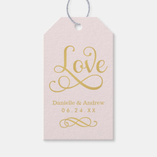Etiqueta Para Presente Elegante Favor de Casamento Rosa Dourado Monograma