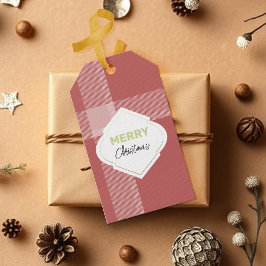 Etiqueta Para Presente Elegante Feliz Natal Tartan Burgundy