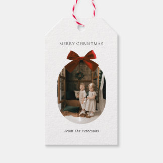Etiqueta Para Presente Elegante Fita de Laço Vermelho Moderno Foto Natal