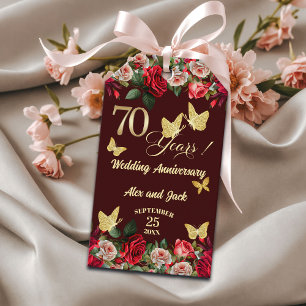 Etiqueta Para Presente Elegante Flor de Ouro 70º Aniversário de Casamento