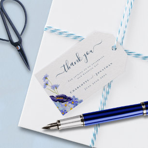 Etiqueta Para Presente Elegante Floral Azul de Verão Obrigado Casamento
