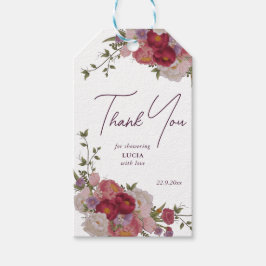 Etiqueta Para Presente Elegante Floral Burgundy Agradecimento Chá de Noiv