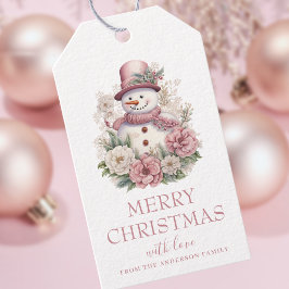 Etiqueta Para Presente Elegante Floral Christmas Snowman