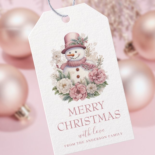 Etiqueta Para Presente Elegante Floral Christmas Snowman (Criador carregado)