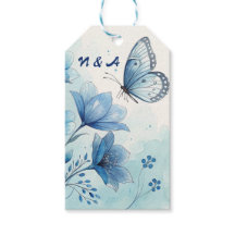 Elegante Floral e Borboleta em Aquarela Azul Natur