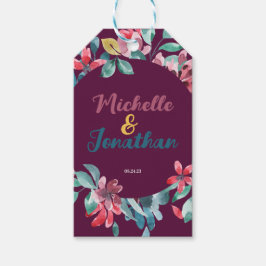 Etiqueta Para Presente Elegante floral em aquarela cor de vinho