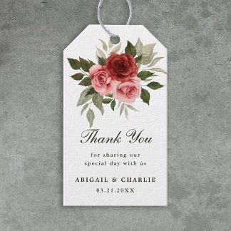 Etiqueta Para Presente Elegante Floral Natural de Casamento Branco Obriga