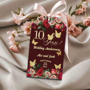 Etiqueta Para Presente Elegante Floral Ouro 10º Aniversário de Casamento 