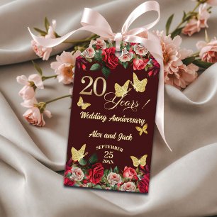 Etiqueta Para Presente Elegante Floral Ouro 20º Aniversário de Casamento 