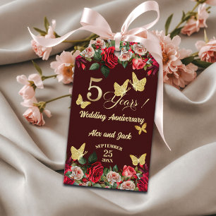 Etiqueta Para Presente Elegante Floral Ouro 5º Aniversário de Casamento 
